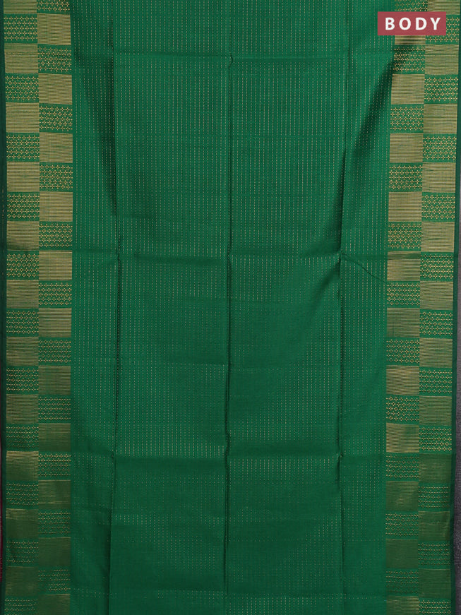 Semi dupion saree green and pink with allover zari stripes pattern and zari woven border
