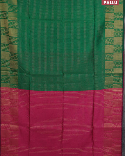 Semi dupion saree green and pink with allover zari stripes pattern and zari woven border