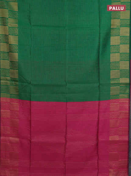 Semi dupion saree green and pink with allover zari stripes pattern and zari woven border