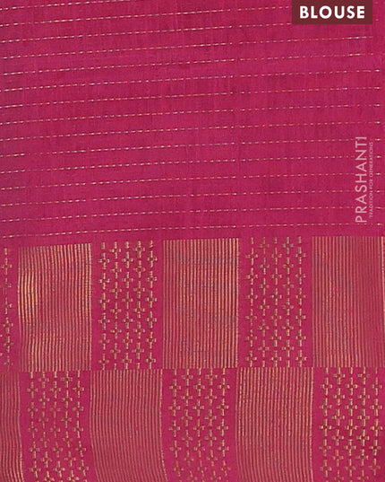 Semi dupion saree green and pink with allover zari stripes pattern and zari woven border
