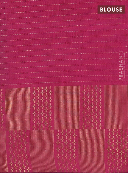 Semi dupion saree green and pink with allover zari stripes pattern and zari woven border
