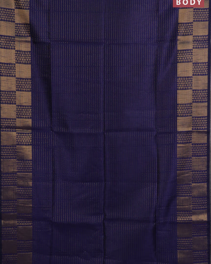 Semi dupion saree navy blue and teal green with allover zari stripes pattern and zari woven border