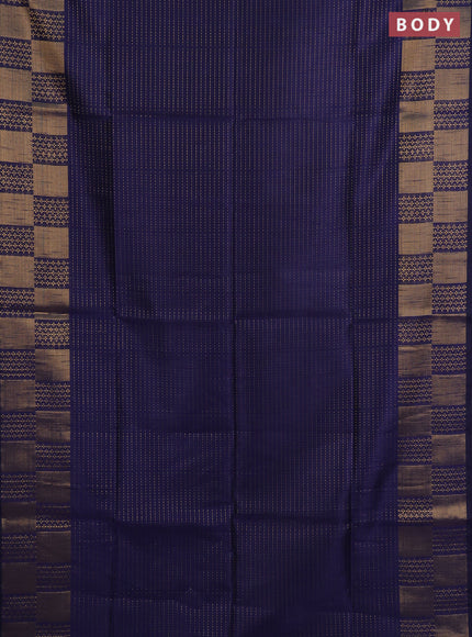 Semi dupion saree navy blue and teal green with allover zari stripes pattern and zari woven border
