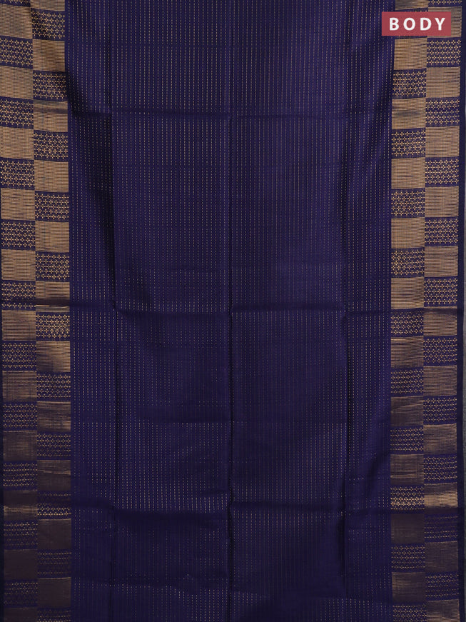 Semi dupion saree navy blue and teal green with allover zari stripes pattern and zari woven border