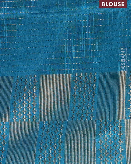 Semi dupion saree navy blue and teal green with allover zari stripes pattern and zari woven border