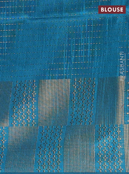 Semi dupion saree navy blue and teal green with allover zari stripes pattern and zari woven border