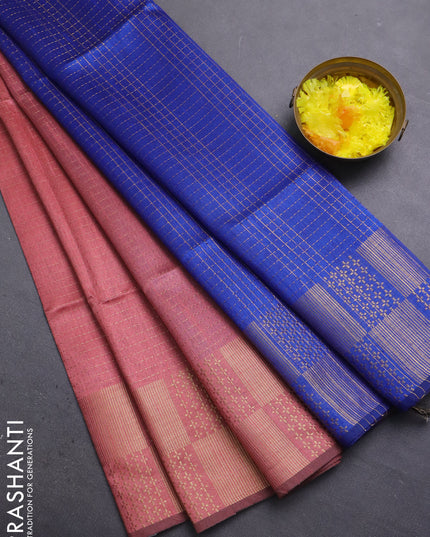 Semi dupion saree peach shade with allover zari stripes pattern and zari woven border
