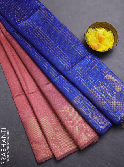 Semi dupion saree peach shade with allover zari stripes pattern and zari woven border