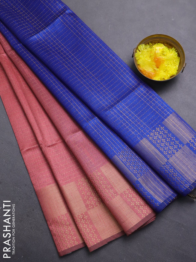 Semi dupion saree peach shade with allover zari stripes pattern and zari woven border