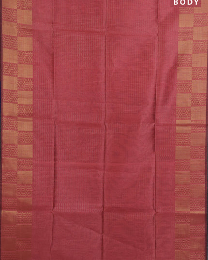 Semi dupion saree peach shade with allover zari stripes pattern and zari woven border
