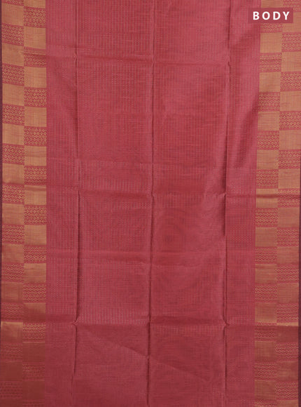 Semi dupion saree peach shade with allover zari stripes pattern and zari woven border