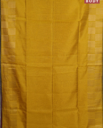 Semi dupion saree yellow and pink with allover zari stripes pattern and zari woven border