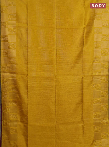 Semi dupion saree yellow and pink with allover zari stripes pattern and zari woven border