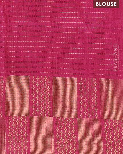Semi dupion saree yellow and pink with allover zari stripes pattern and zari woven border