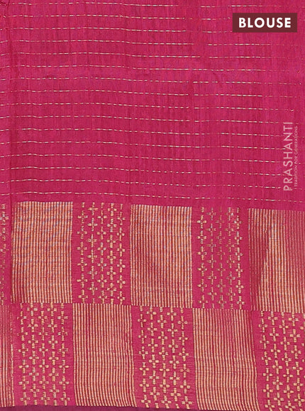 Semi dupion saree yellow and pink with allover zari stripes pattern and zari woven border