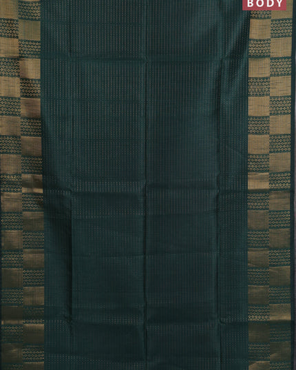 Semi dupion saree bottle green and pink with allover zari stripes pattern and zari woven border