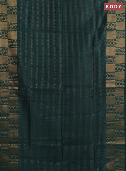 Semi dupion saree bottle green and pink with allover zari stripes pattern and zari woven border