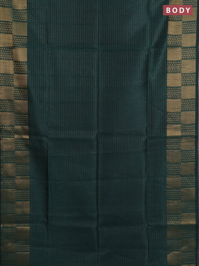 Semi dupion saree bottle green and pink with allover zari stripes pattern and zari woven border