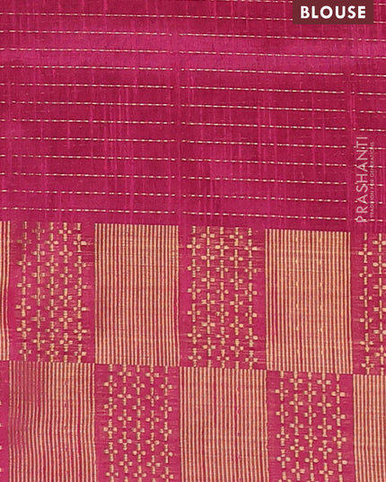 Semi dupion saree bottle green and pink with allover zari stripes pattern and zari woven border