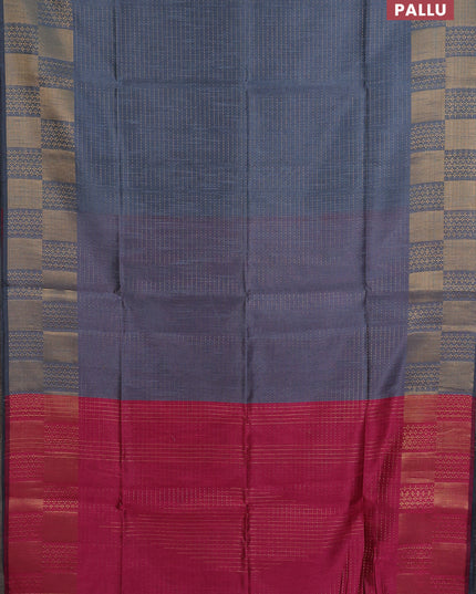 Semi dupion saree grey and pink with allover zari stripes pattern and zari woven border
