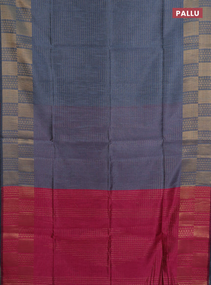 Semi dupion saree grey and pink with allover zari stripes pattern and zari woven border