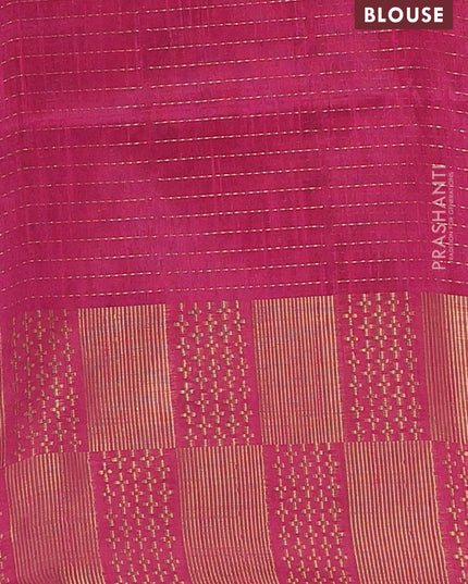 Semi dupion saree grey and pink with allover zari stripes pattern and zari woven border