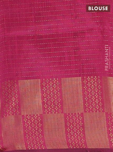 Semi dupion saree grey and pink with allover zari stripes pattern and zari woven border
