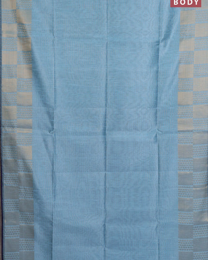 Semi dupion saree light blue and blue with allover zari stripes pattern and zari woven border
