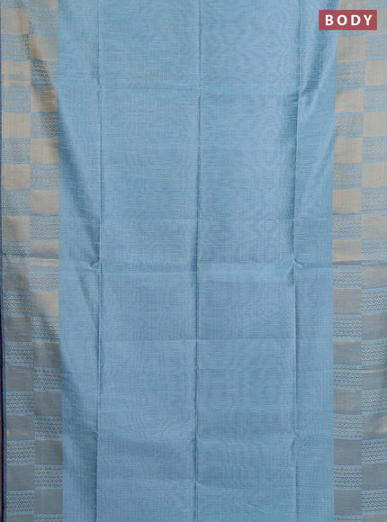 Semi dupion saree light blue and blue with allover zari stripes pattern and zari woven border