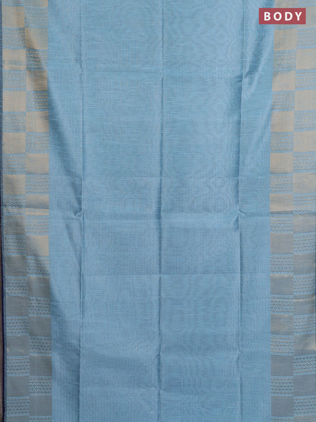 Semi dupion saree light blue and blue with allover zari stripes pattern and zari woven border
