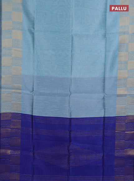 Semi dupion saree light blue and blue with allover zari stripes pattern and zari woven border
