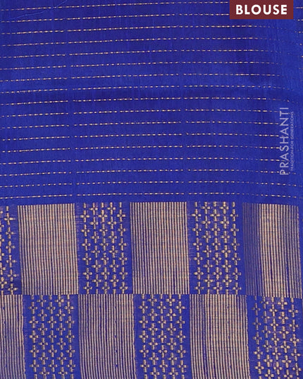 Semi dupion saree light blue and blue with allover zari stripes pattern and zari woven border