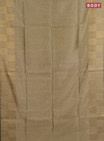 Semi dupion saree beige and pink with allover zari stripes pattern and zari woven border