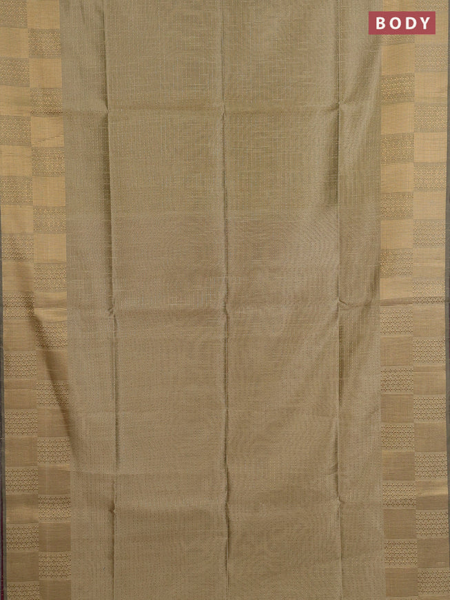 Semi dupion saree beige and pink with allover zari stripes pattern and zari woven border