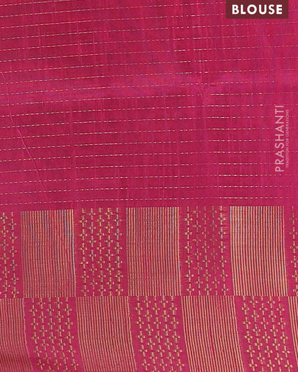 Semi dupion saree beige and pink with allover zari stripes pattern and zari woven border