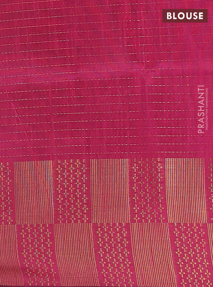 Semi dupion saree beige and pink with allover zari stripes pattern and zari woven border
