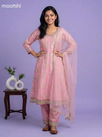 Baby Pink Art Tussar Banarasi Style Short Anarakali Suit