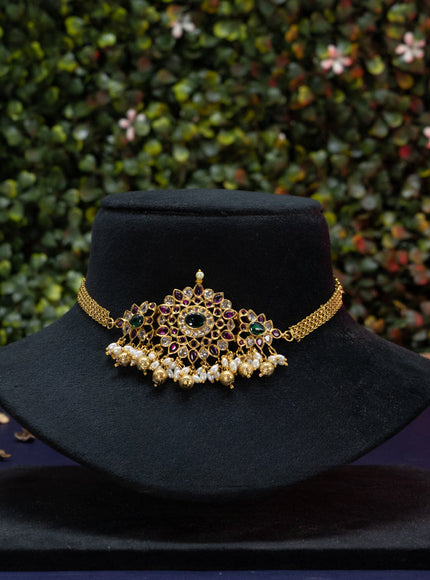 Antique guttapusalu choker with kemp & cz stones and golden beads hangings