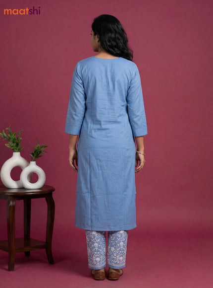 Light Blue Viscose Rayon Embroidery Work Kurti Set