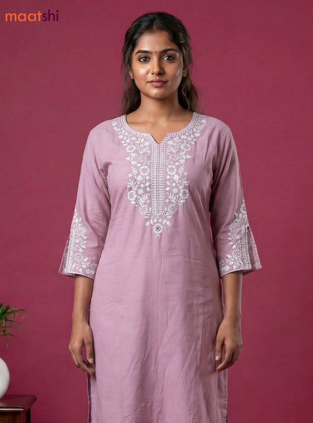 Baby Pink Viscose Rayon Embroidery Work Kurti Set