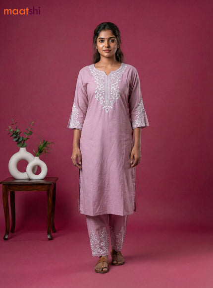 Baby Pink Viscose Rayon Embroidery Work Kurti Set