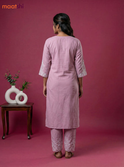 Baby Pink Viscose Rayon Embroidery Work Kurti Set