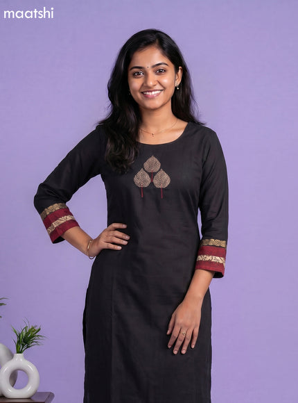 Black Art Tussar Embroidery Work Kurti Set