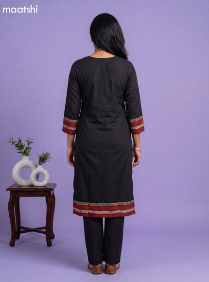 Black Art Tussar Embroidery Work Kurti Set