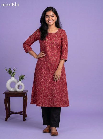 Maroon Modal Printed & Embroidery Work a-Line Kurti