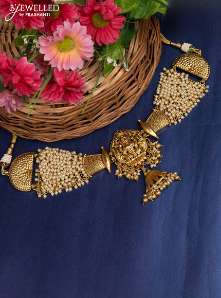 Antique choker with lakshmi design pendant and pearl hangings without earrings