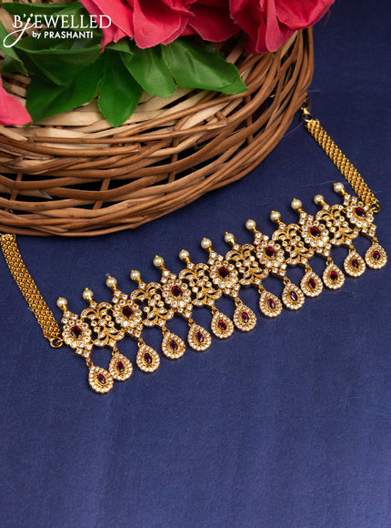 Antique choker with pink kemp & cz stones and hangings without earring