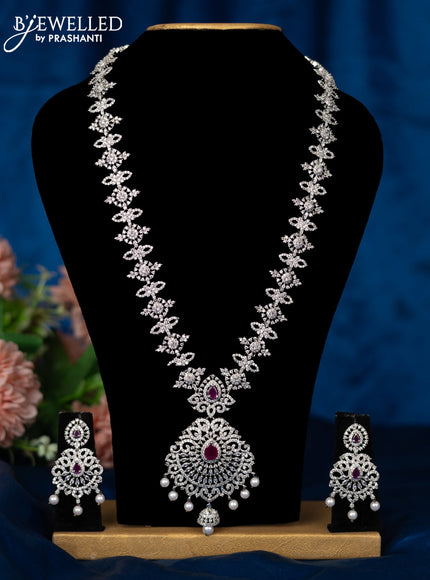 Zircon haram with ruby & cz stones and pearl hangings