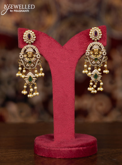 Antique guttapusalu necklace thirupati balaji pendant with kemp & cz stones and pearl hangings