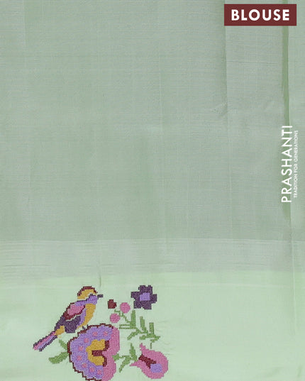 Pure gadwal silk saree deep maroon and pista green with allover stripes pattern and embroided butta border